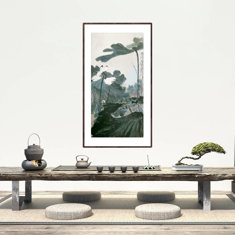 张大千荷花国画轴复制品画芯宣纸现代装饰画