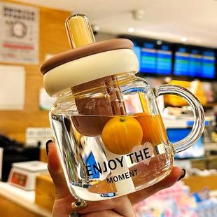 高硼硅玻璃杯带把手高颜值女生吸管水杯 茶水分离泡茶杯子2025新款