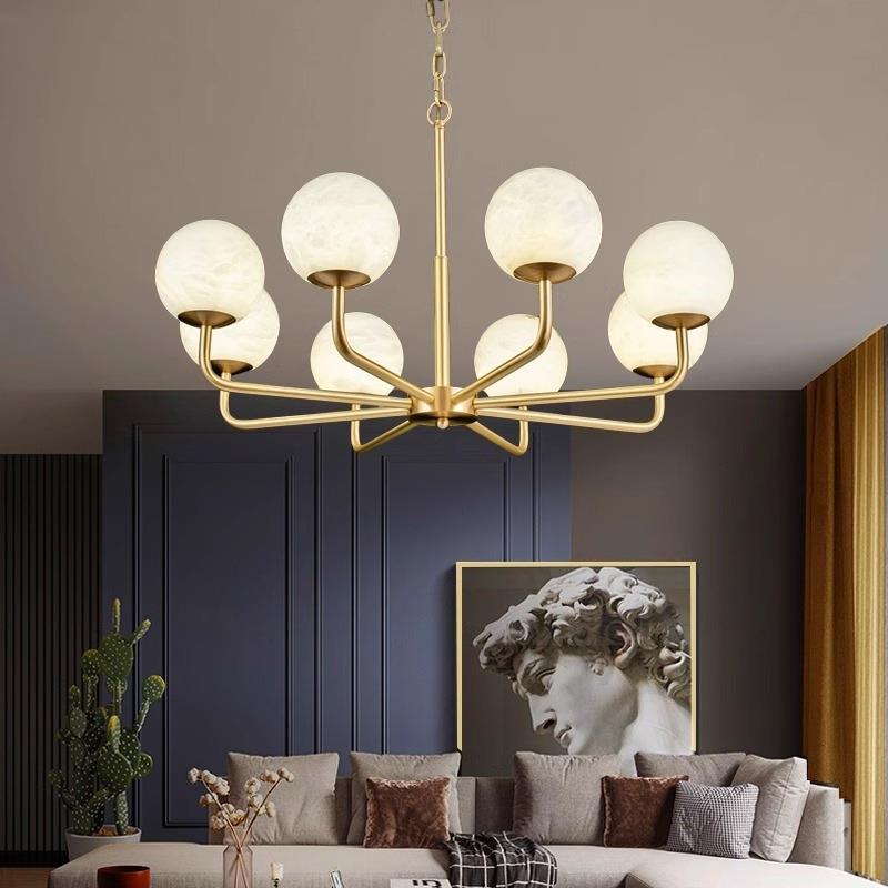 北欧客厅天然云石灯现代简约轻奢餐厅卧室书房灯创意魔豆全铜吊灯