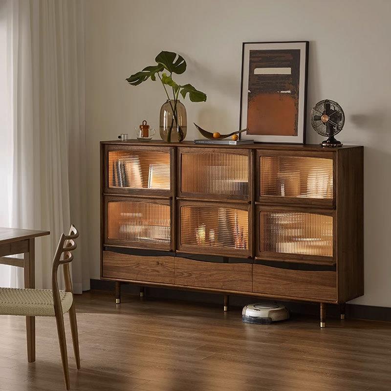 北欧实木复古六格柜黑胡桃木客厅多功能储物收纳展示边柜靠墙斗柜