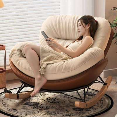 蛋壳摇摇椅晒太阳懒人家用可躺可睡布艺沙发休闲摇椅阳台躺椅