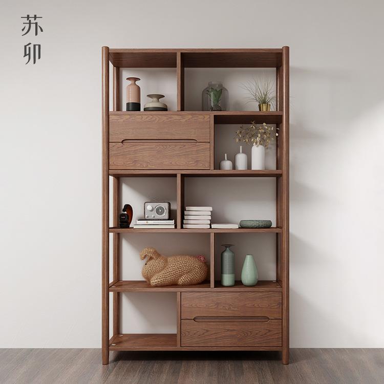苏卯新中式玄关隔断柜客厅博古架简约置物架储物柜实木书架隔断架