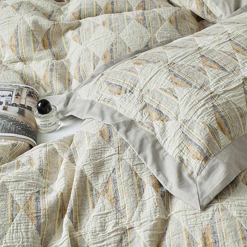 现代立体肌理卡其色菱形纯棉全棉四件套新款双人床上用品1.81.5米