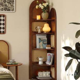 中复古风实木墙转角柜藤编屏风隔断三拐角法式 客厅玄关波尔置物架