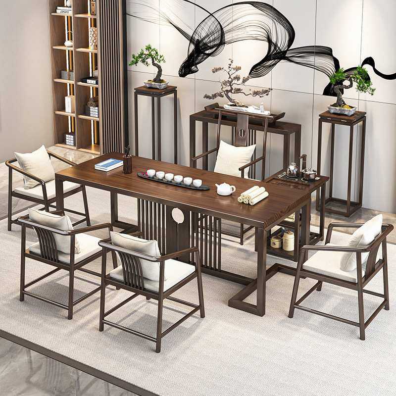 新中式茶桌全套家用实木茶桌椅组合现代简约茶台办公室大板泡茶桌
