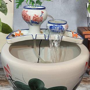 鱼池养鱼鱼缸缸盆古法过滤器流水流水复古罐搭配民宿循环瀑布陶罐