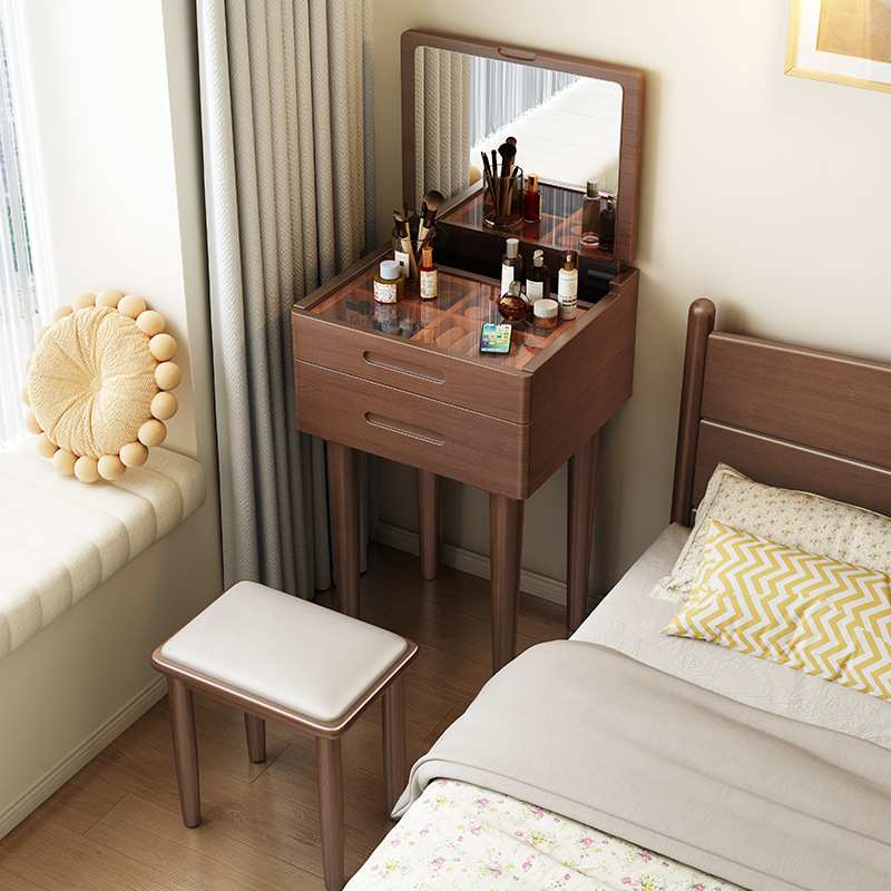 北欧实木梳妆台小户型超窄卧室家用化妆台长40/50CM迷你翻盖妆台