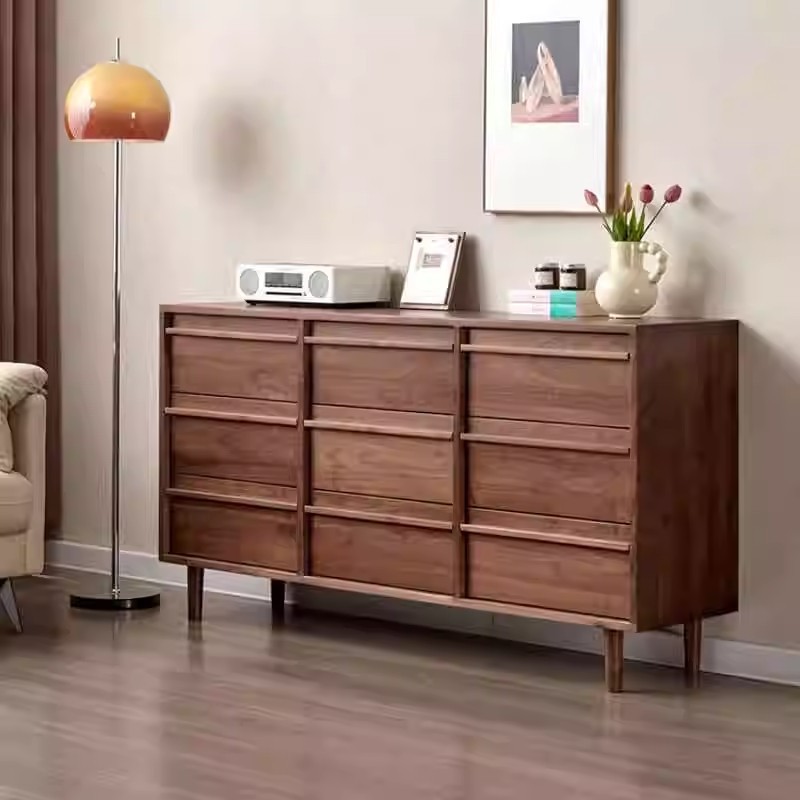全实木黑胡桃木九斗柜简约客厅抽屉储物柜北美樱桃木卧室床尾柜
