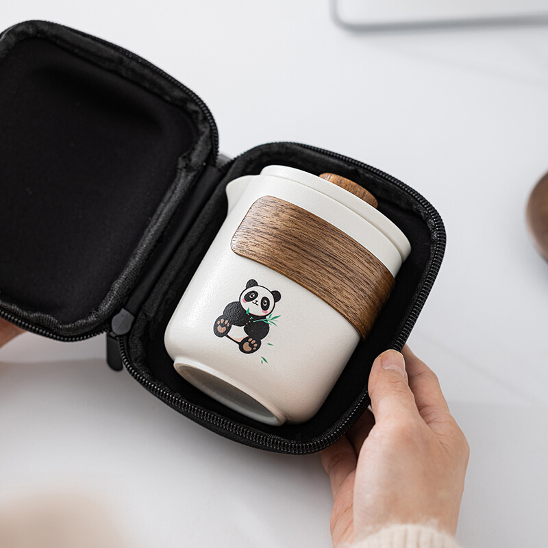 旅行茶具套装便携式收纳包创意熊猫陶瓷户外露营泡茶功夫快客杯