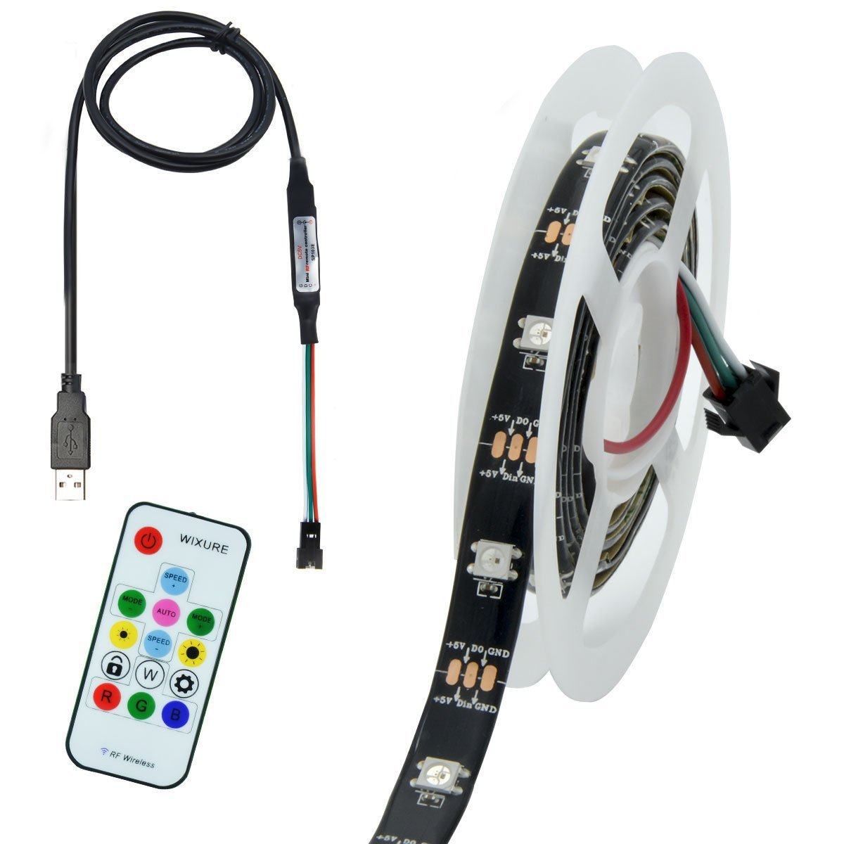 USB WS2812B 电视背景灯带 全彩5V RGB 灯条 5ma 低功率版本