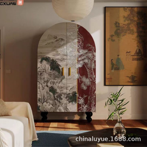 中古实木衣橱柜现代简约半圆艺术卧室储物衣橱收纳柜挂衣柜装饰柜