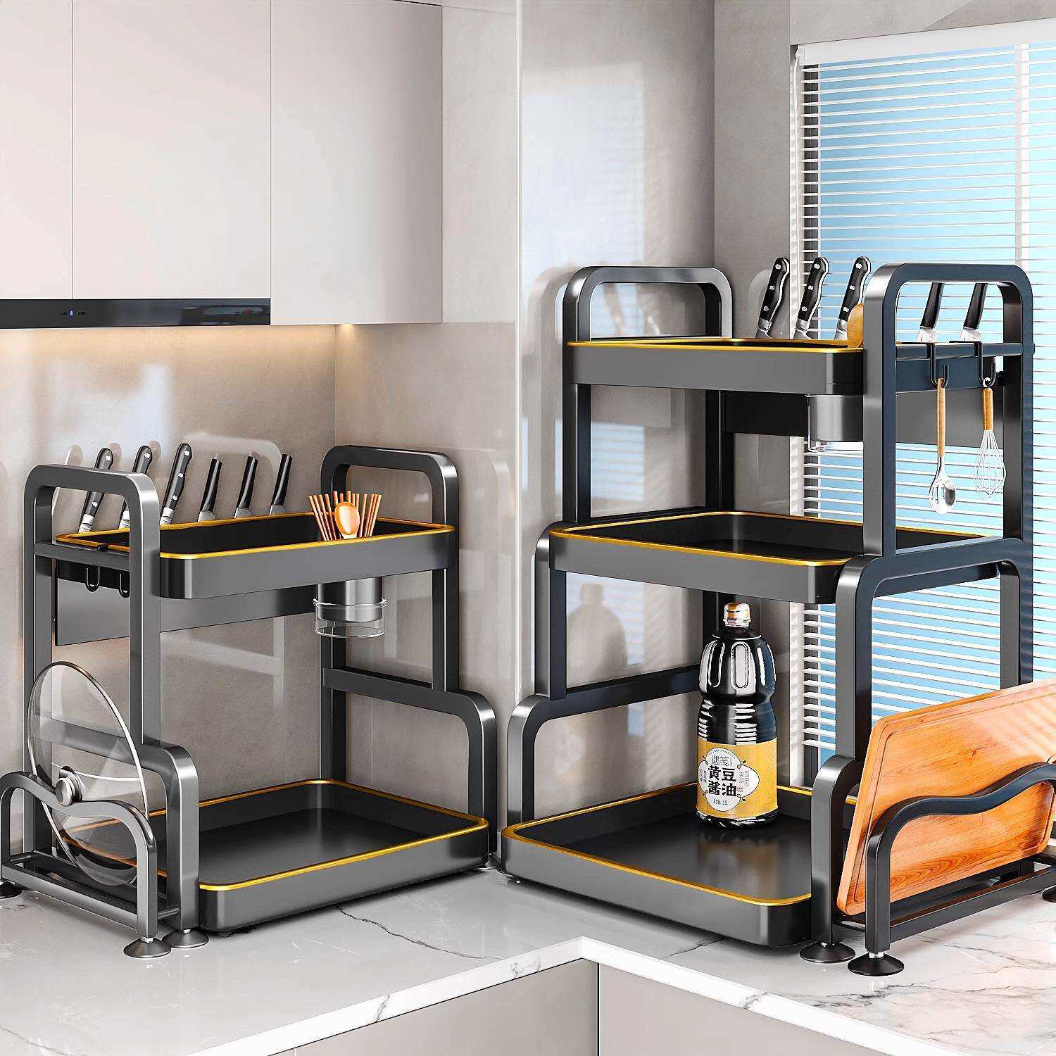 厨房置物架置物架多功能调料品架厨房盐调味罐收纳盒台面调料架奥