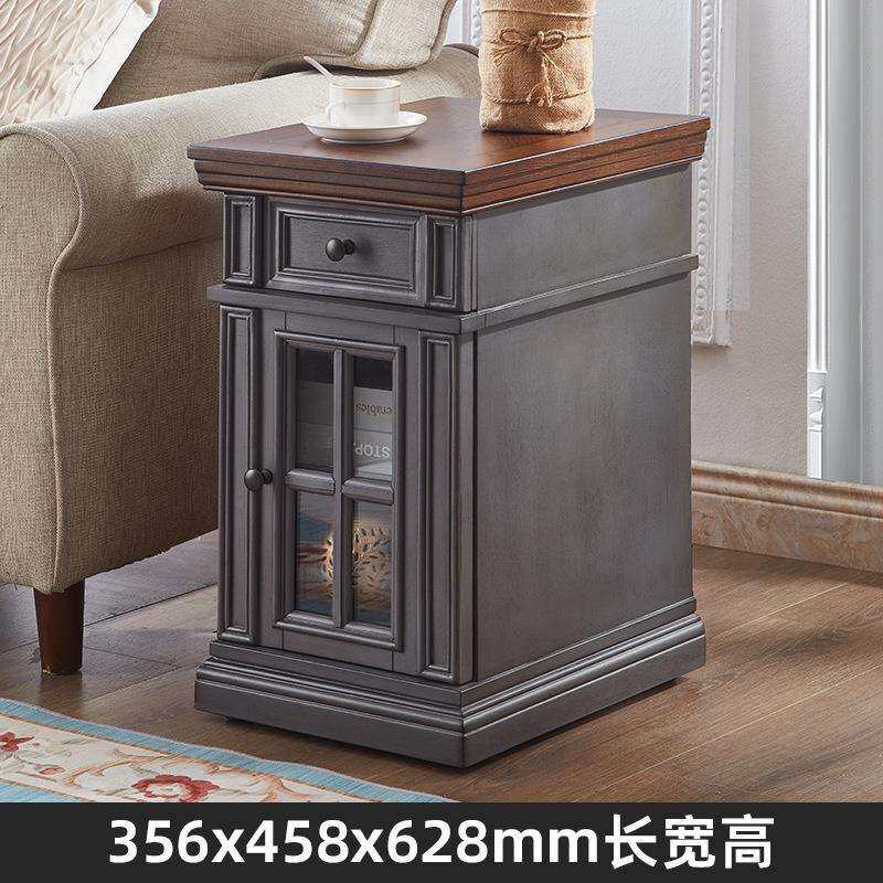 美式乡村沙发边柜实木复古茶几柜侧边储物收纳柜客厅移动角几边几