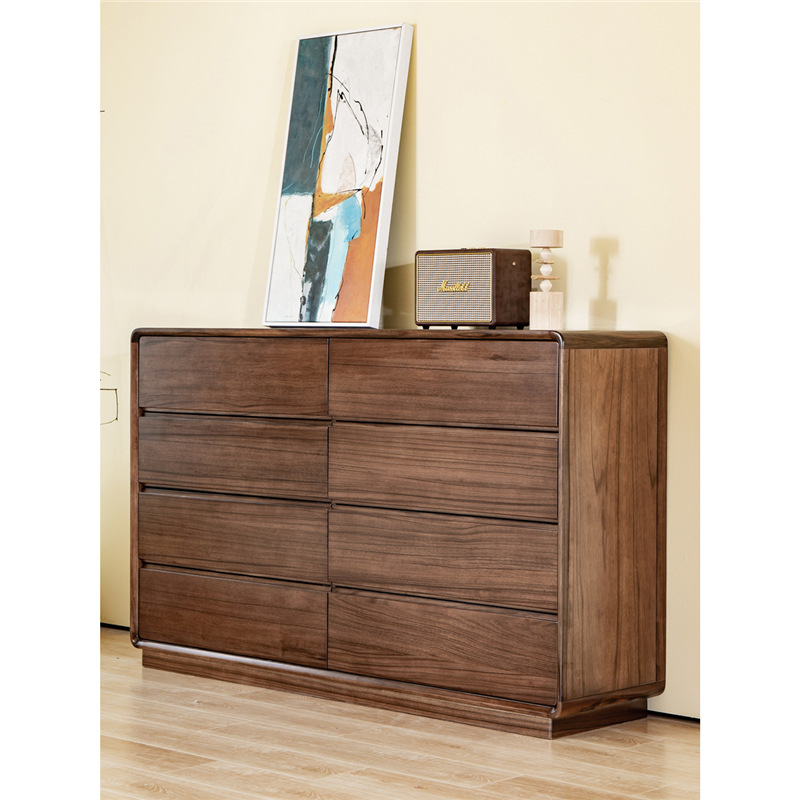 全实木斗柜黑胡桃木八斗橱北欧现代卧室储物收纳柜高款电视柜客厅