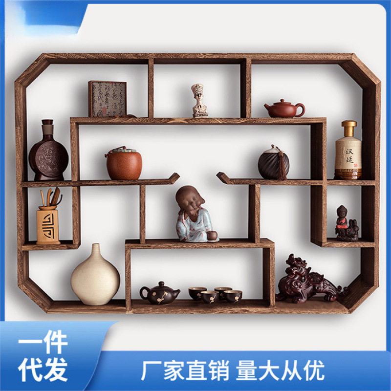 博古架实木中式壁挂式茶架子置物架墙上简约现代客厅多宝阁博枫泓