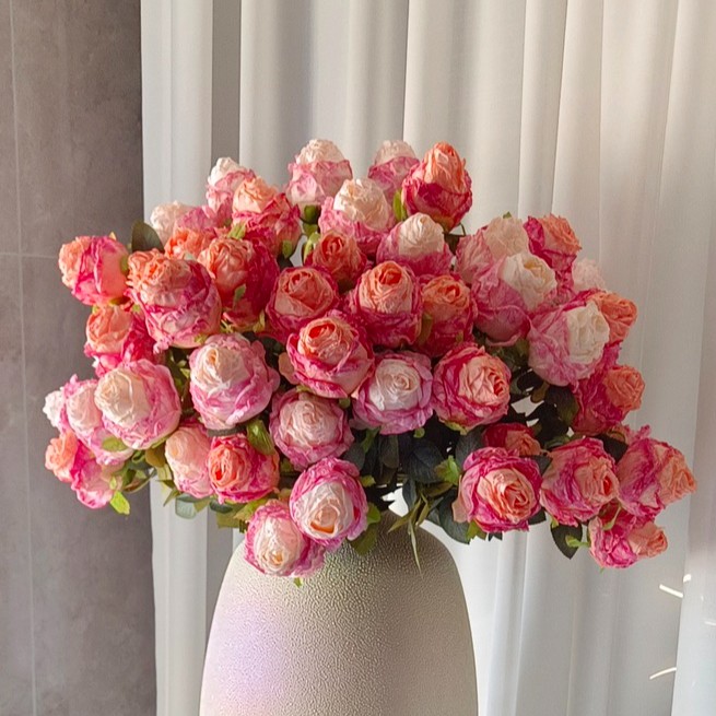 【高级感】油画色假花仿真花摆设焦边火烤玫瑰卷边客厅餐桌摆花