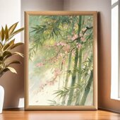 竹林桃花风景图周边相框摆件送新房朋友礼物卧室摆台旺宅