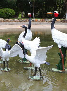 户外池塘水池假山庭院仿真雕塑小白鹭丹顶鹤仙鹤S园林景观装饰摆
