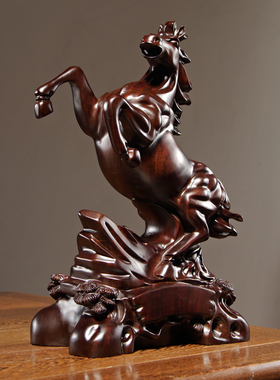 黑檀木雕b马到成功摆件实木质生肖马家居客厅装饰摆设开业工艺礼