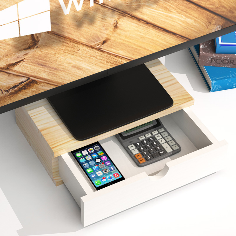 桌面抽屉收纳架显示器抬高架y电脑显示器增高架办公室收纳盒实木