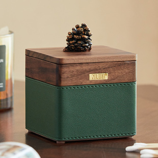 实木棉签收纳盒化l妆品化妆棉口红牙签收纳防尘带盖桌面收纳盒包