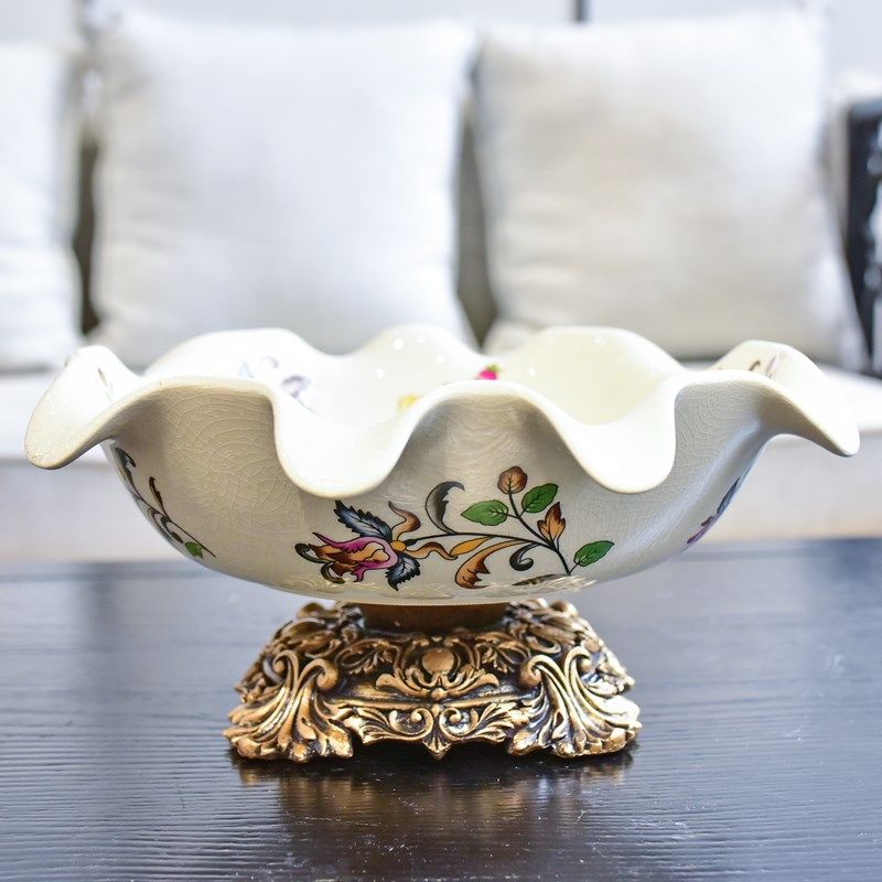 客厅陶瓷水果盘美式家用大号果盘干果盘H欧式桌面收纳茶几装饰摆