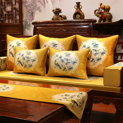 红木沙发垫防滑高档海绵实u木家具中式坐垫套罩布艺客厅家用可拆