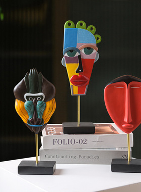 创意欧式风树脂h工艺品创意客厅酒柜装饰摆设抽象人脸艺术摆件装