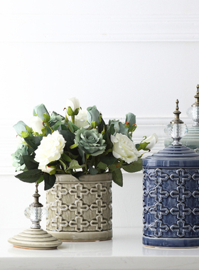 美式水晶陶瓷罐摆件家居饰品餐桌装饰复古客Q厅花瓶轻奢酒柜器皿