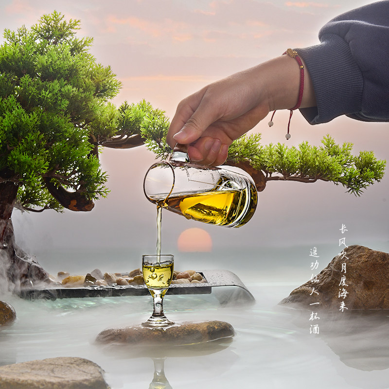 水晶玻璃金箔酒具套装红白烈酒杯七E字分酒壶随身旅行醒酒器礼品