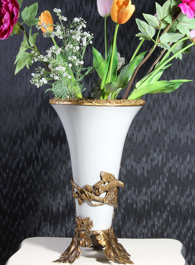 美式欧式法式大气奢华软装家居花插E花瓶摆件铜包瓷花器装饰品摆