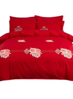 加厚纯棉大红色婚庆纯棉被套单件全棉被罩单人1.5米R床双人200*23