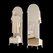 可移动穿衣镜全身挂衣架一体w卧室奶油风旋转落地衣帽架带镜子家