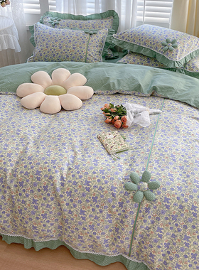 复古高档10f0支全棉四件套花边被套纯棉床单田园风公主风床上用品