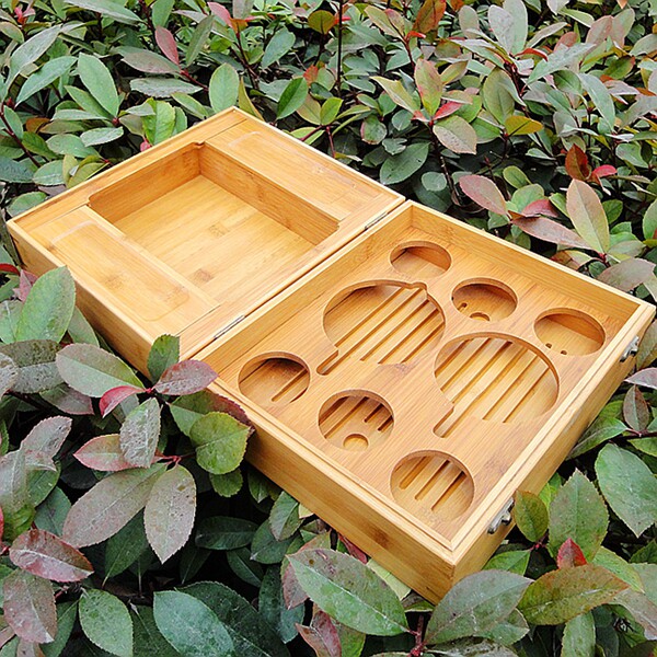竹盒旅行紫砂茶具 l便携式普洱茶具 套装功夫茶具 竹盒 八孔 竹盒