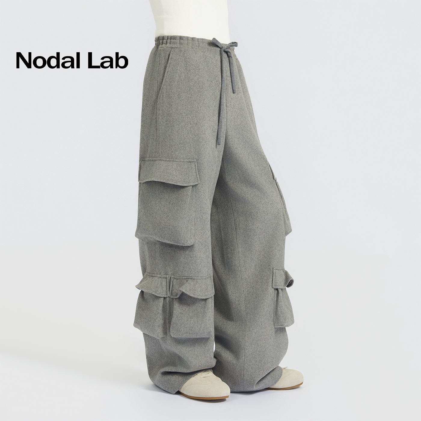 Nodal Lab S-Series 羊毛 立体多口袋 直筒阔腿 毛呢工装裤 灰色