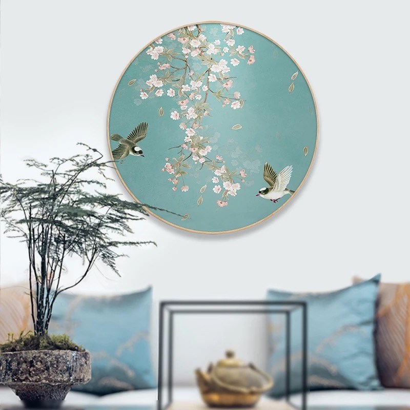 现货新中式装饰壁画画书房创意餐厅圆形挂画客厅玄关配电表箱壁画图片