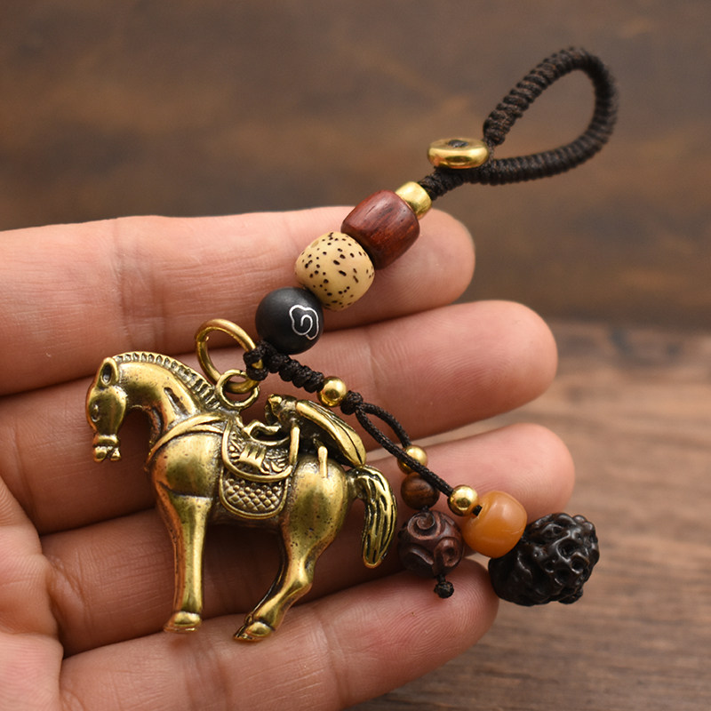 汽车钥匙挂件黄铜十二生肖车钥匙扣铜男士个性创意手工编绳挂件