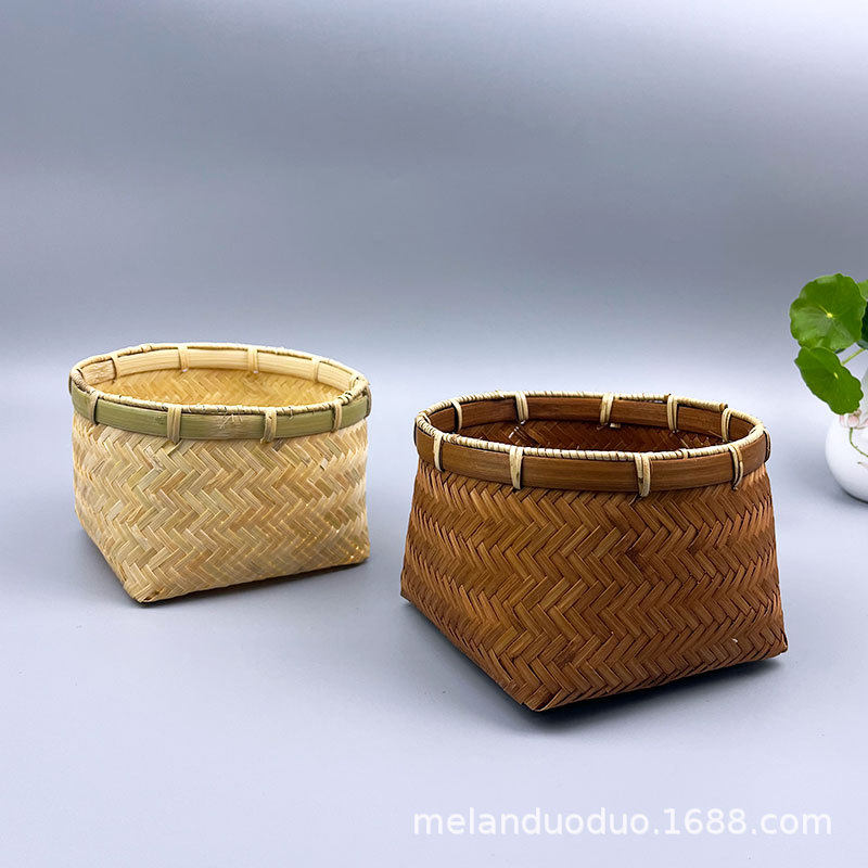 竹编点心盒收纳筐收纳盒子糖果点心竹篮竹盒子竹编手工艺品