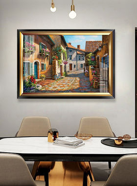 餐厅装饰画美式饭厅厨房风景挂画欧式餐桌背景墙单幅玄关横版壁画