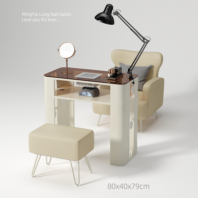 明泰隆玻璃美甲桌网红修甲台桌椅套装奶油风简约美甲店专用桌子