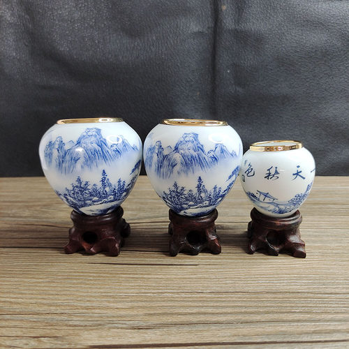 景德镇画眉鸟食罐鸟碗鸟食杯金口青花山水大号中号广笼川笼鸟用具