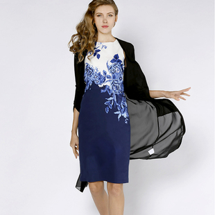 直筒改良版砍袖旗袍花印连衣裙子2021年春秋新款女装大码夏青花瓷