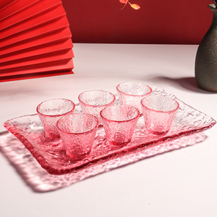 日式 粉色女生冰露茶杯小酒杯子家用玻璃透明盖碗公道杯泡茶办公室