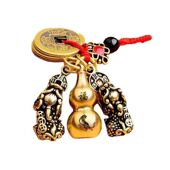 纯黄铜空心葫芦朱砂招财双貔貅十二生肖挂件创意钥匙扣五帝钱转运