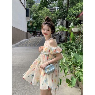 范雯雯 可爱小花仙 碎花挂脖后背系带连衣裙女夏季甜美A字短裙子