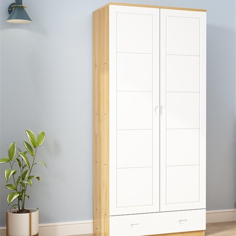 松木衣柜组装实木儿童衣橱两门储物柜原木大衣柜卧室
