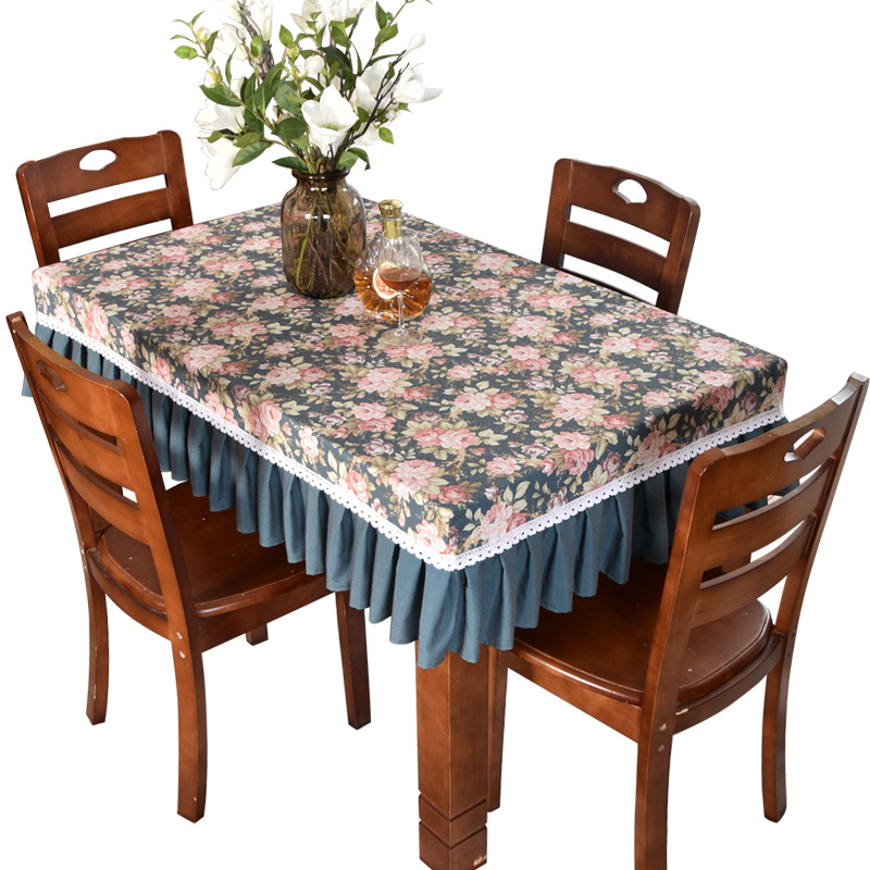 田园蓝色碎花防水布艺长方形餐桌布台布四方形八仙桌防尘布可定制