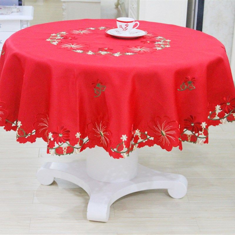 圆形餐桌布艺 台布绣花欧式田园万能盖布 红色结婚婚庆床头柜盖巾,居家布艺,桌布,淘宝优惠券,粉丝福利购,淘宝优惠卷
