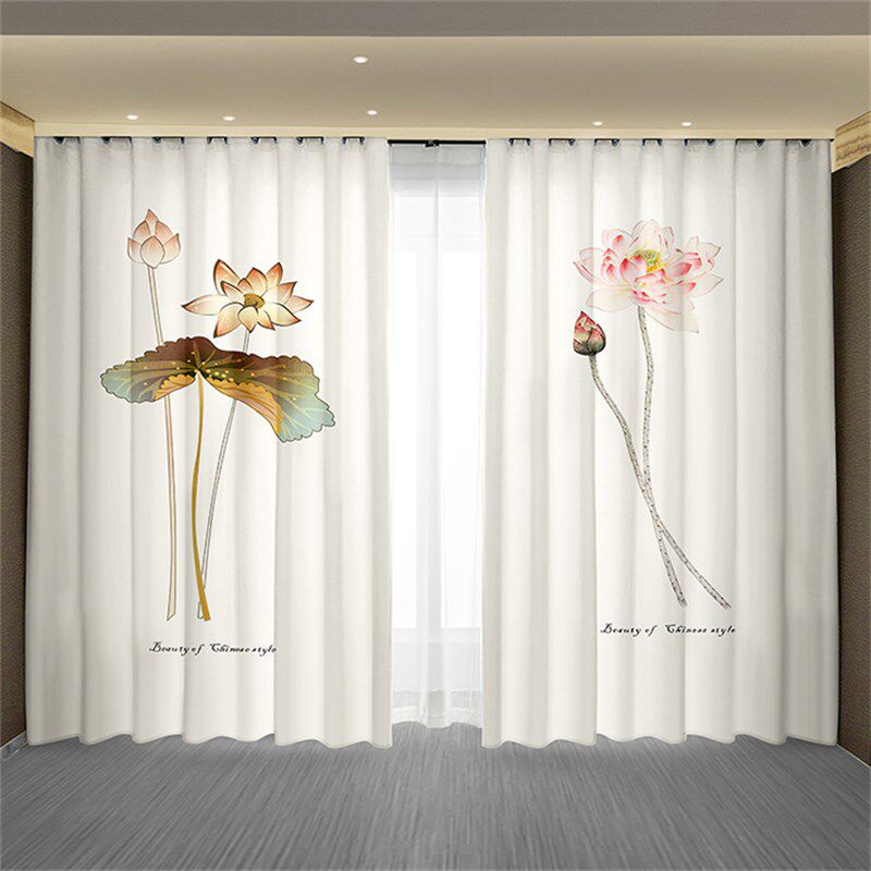 定制新中式窗帘遮光布2024新款客厅高档禅意荷花卧室中国风窗纱帘